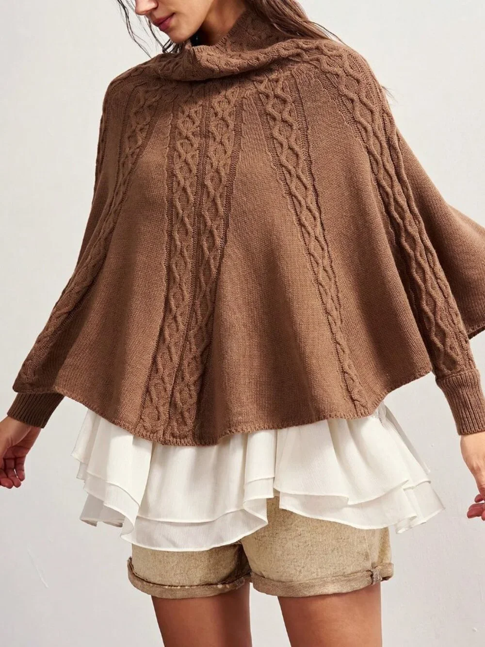 Brown Casual Women's Elegant Cape Sweater - Picture 4 of 8